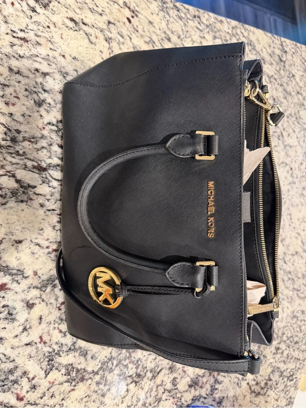 Michael Kors Black Saffiano Satchel with Gold Hardware